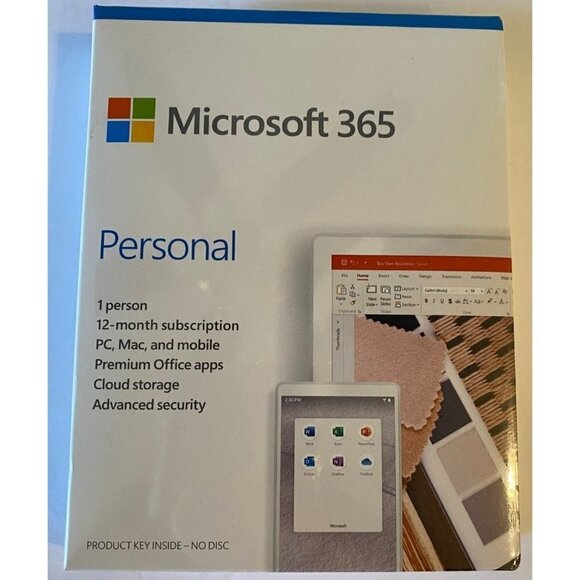 NWT Microsoft 365 Personal 12 mon. subscription, Cloud storage, Adv. sec…